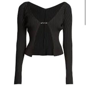 Jacquemus Black Ribbed Knit V-Neck Long Sleeve Cardigan Size 34 Made in Italy